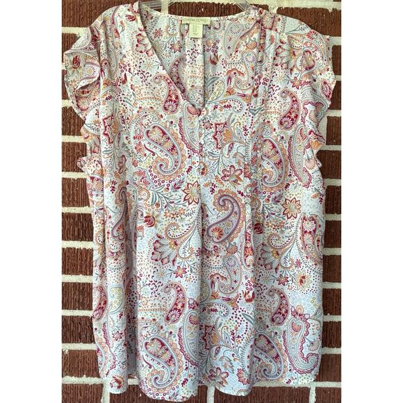 Cynthia Rowley Paisley Print V-Neck Blouse with Flutter Sleeves Size 1X - Picture 1 of 4